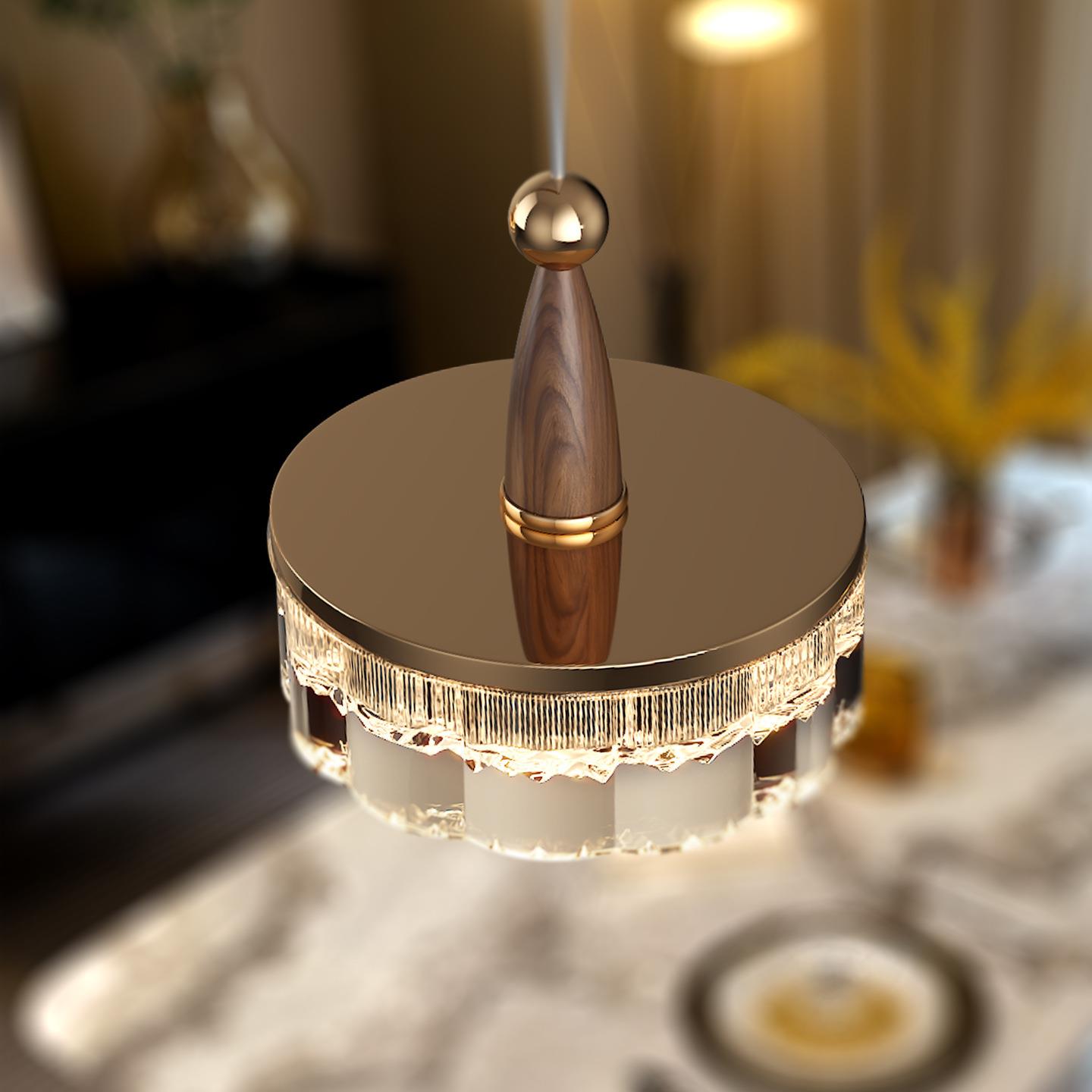 法式复古轻奢餐厅吊灯中古风胡桃木色简约餐桌吧台饭厅护眼吊线灯