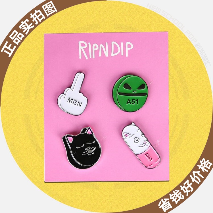 新派潮汇 ripndip pin 中指贱猫胸针套装配饰 潮牌搞怪别针饰品