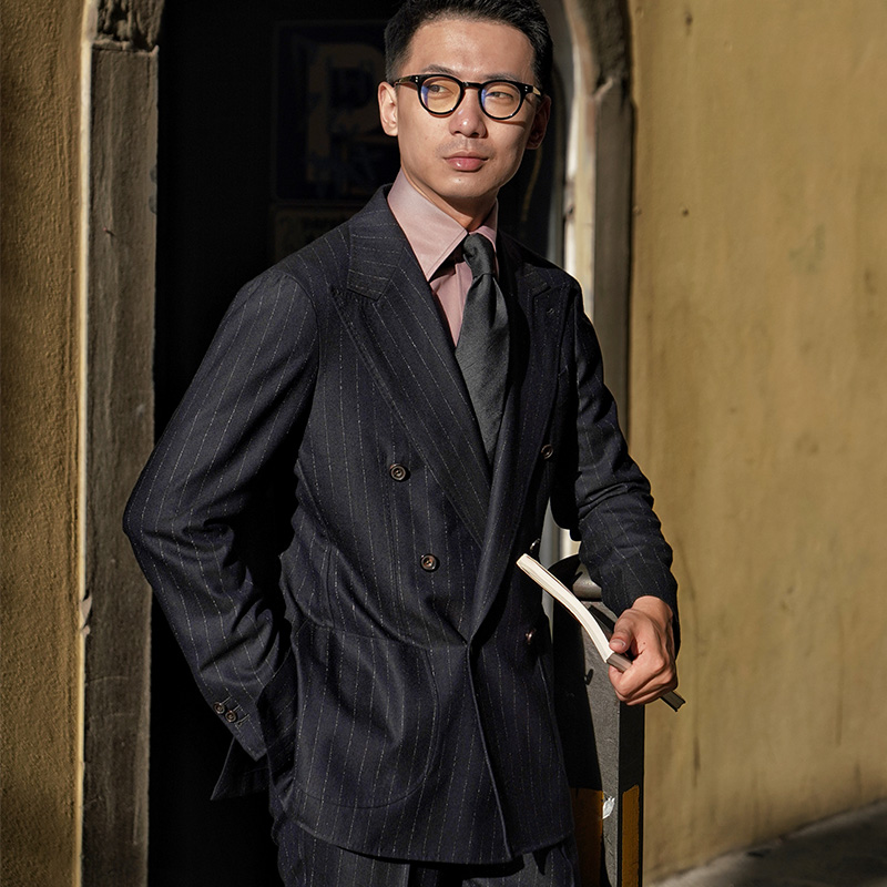 CM藏青色商务羊毛法兰绒西服套装