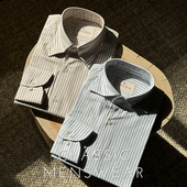 408 CM那不勒斯皇后浅蓝 卡其条纹微绒棉混纺通勤休闲衬衫 407