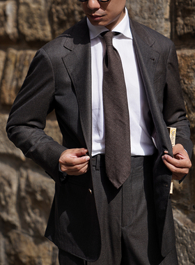 CM那不勒斯皇后英产Scabal Vintage黑棕鲨鱼纹全羊毛西装套装501