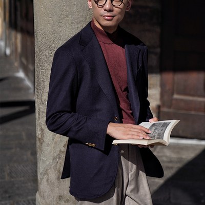 CM那不勒斯皇后Piacenza藏青色全羊绒全麻衬Blazer西服单西376