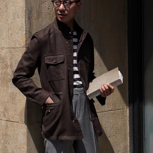 CM那不勒斯皇后深咖色重磅高密度亚麻大挂面防泼溅M65战地夹克127