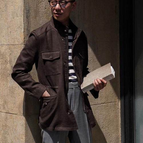 CM那不勒斯皇后深咖色重磅高密度亚麻大挂面防泼溅M65战地夹克127