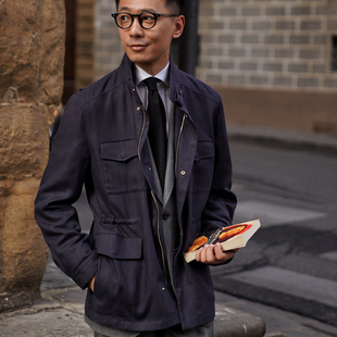 CM那不勒斯皇后藏青鱼骨纹亚麻混纺防泼溅M65战地夹克238