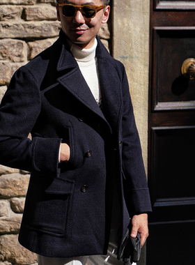 CM那不勒斯皇后藏青色全羊毛经典双排扣Peacoat海军大衣73