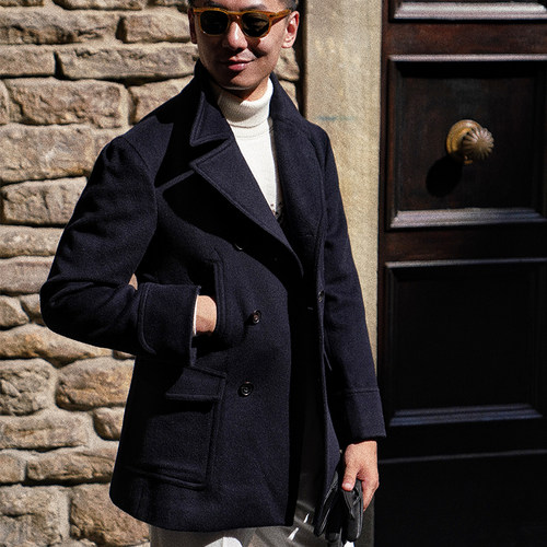 CM那不勒斯皇后藏青色全羊毛经典双排扣Peacoat海军大衣73