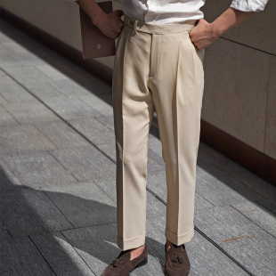 218 双褶中高腰休闲长裤 CM那不勒斯皇后奶色防水春夏西裤 意式