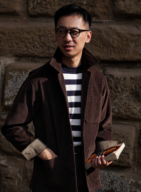 CM那不勒斯皇后棕咖真丝长绒棉混纺灯芯绒五袋工装翻领夹克148