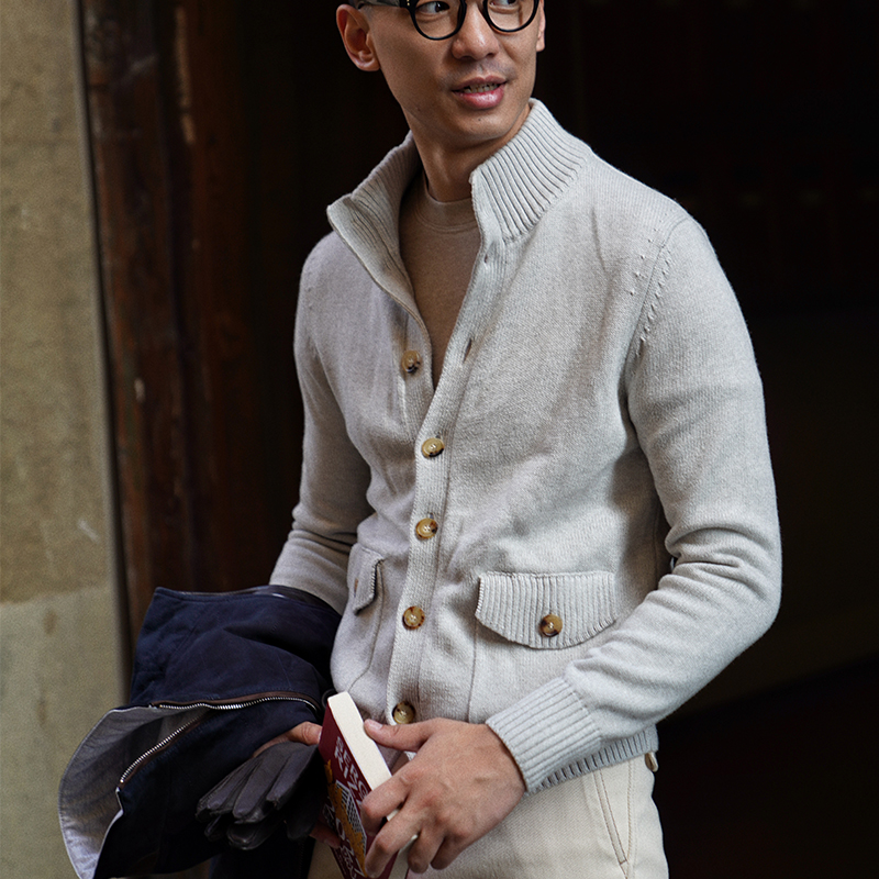 CM那不勒斯皇后意式岩灰白长绒棉羊绒混纺休闲针织A1夹克开衫