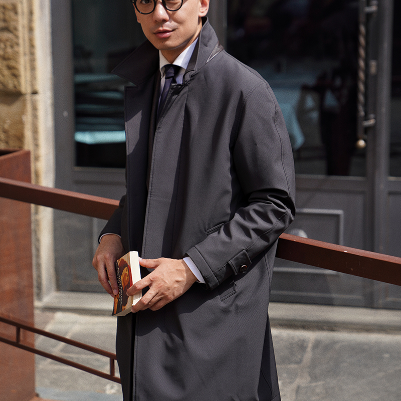 CM那不勒斯皇后铁灰色尼龙防水充棉保暖男士通勤行政风衣180