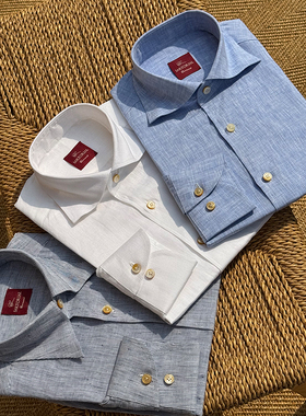 CM那不勒斯皇后意产MONTI三色亚麻三步手工衬衫系列49/50/51