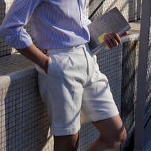 CMT那不勒斯皇后夏日休闲本白牛仔织法防水棉麻单褶西装短裤192