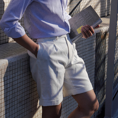 牛仔织法棉麻西装短裤CM防水西裤