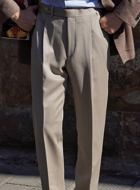 CM那不勒斯皇后深卡其重磅全羊毛骑兵呢秋冬休闲中高腰西裤395