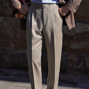 CM那不勒斯皇后深卡其重磅全羊毛骑兵呢秋冬休闲中高腰西裤395