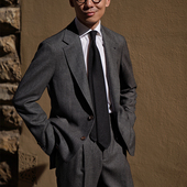 CM那不勒斯皇后英产多美Sportex炭棕灰鲨鱼纹全羊毛西服套装 391