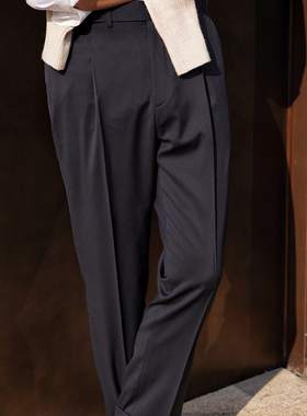 CM那不勒斯皇后藏青精纺120支全羊毛风暴系列防水中高腰西裤304