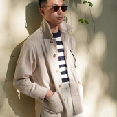 翻领夹克72 五袋工装 CM那不勒斯皇后经典 燕麦色人字纹棉麻混纺法式