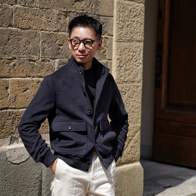 CM那不勒斯皇后Cerruti1881藏青色全羊绒经典A1飞行员立领夹克437