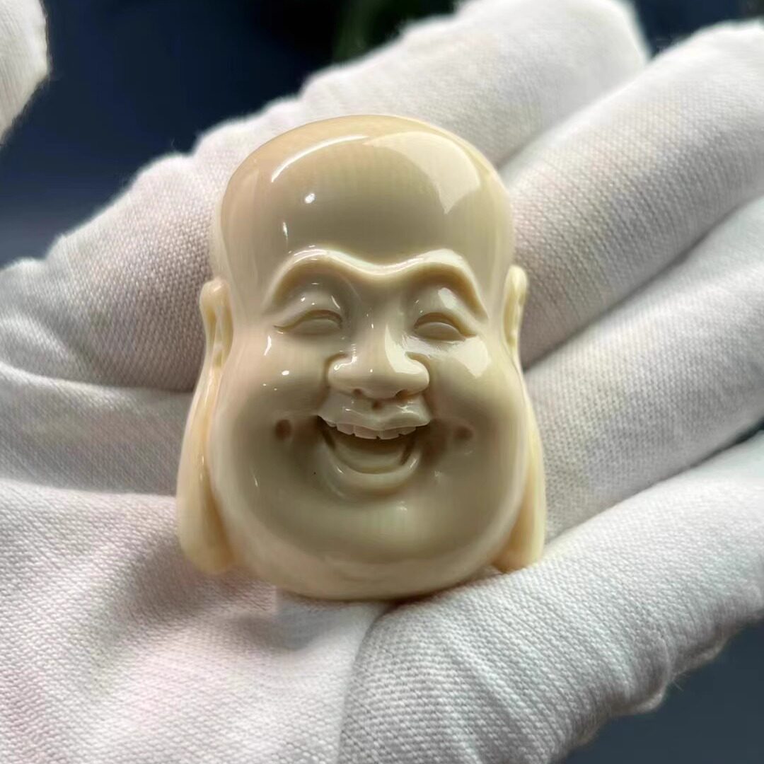 精工猛犸象牙雕刻弥勒佛背云圆珠二通吊挂坠星月金刚手串DIY配饰