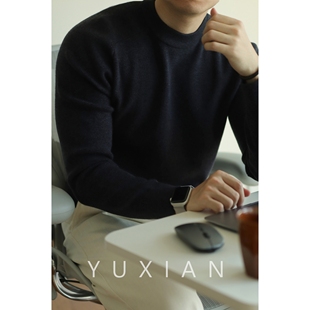 保暖秋冬季 YUXIAN细腻绵羊毛半高领连肩毛衣美式 复古套头纯色男士