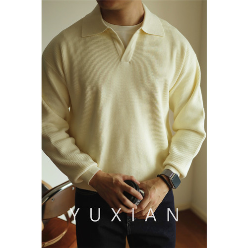 YUXIAN余闲翻领套头毛衣重磅保暖
