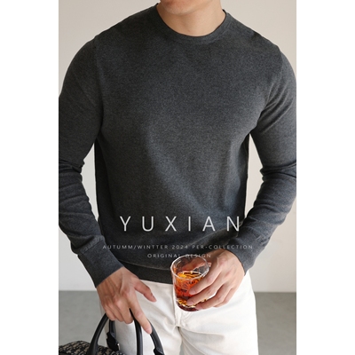 YUXIAN薄款纯棉针织长袖毛衣男士