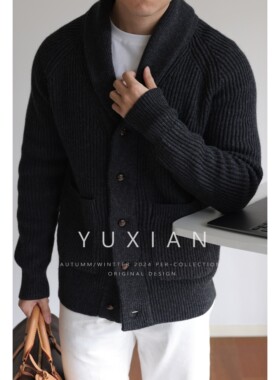 YUXIAN巴素兰羊毛青果领毛衣外套