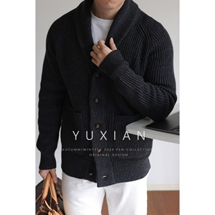 外套开衫 商务休闲男士 重磅坑条青果领复古美式 外套 巴素兰羊毛