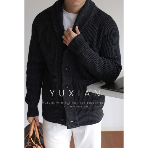 YUXIAN巴素兰羊毛青果领毛衣外套