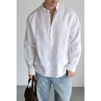 【100%亚麻】意式老钱立领长袖男