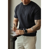 14针高密针织短袖 凉感冰丝 凉感透气复古纯色休闲商务T恤春夏