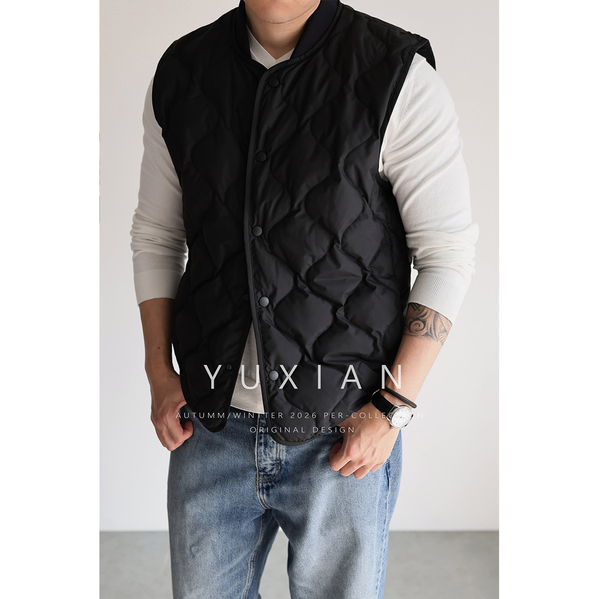 【轻量化保暖】白鸭绒针织拼接领绗缝工艺休闲商务羽绒马甲秋冬季,男装,羽绒马甲,淘宝优惠券,粉丝福利购,淘宝优惠卷