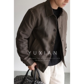 休闲商务外套春秋季 高端轻盈光泽感软顺翻领夹克男士 天丝亚麻