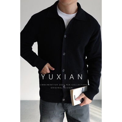 YUXIAN全棉翻领双贴袋针织长袖