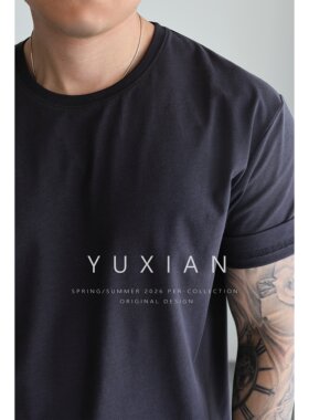 YUXIAN美式棉质轻量纯色圆领短袖