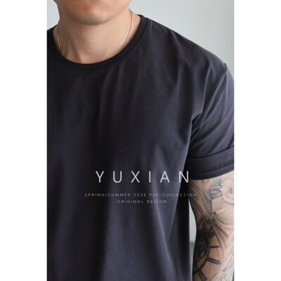 YUXIAN美式棉质轻量纯色圆领短袖