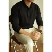 YUXIAN余闲桑蚕丝长袖 冬秋季 POLO衫 轻熟男士 T恤打底翻领纯色修身