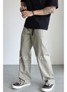YUXIAN轻量化棉质水洗工装弯刀裤男士廓形直筒裤休闲百搭纯色春夏