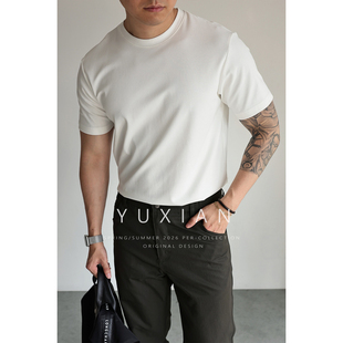 休闲商务纯色运动T恤男士 棉质弹力抗皱圆领短袖 夏 高端7A抑菌