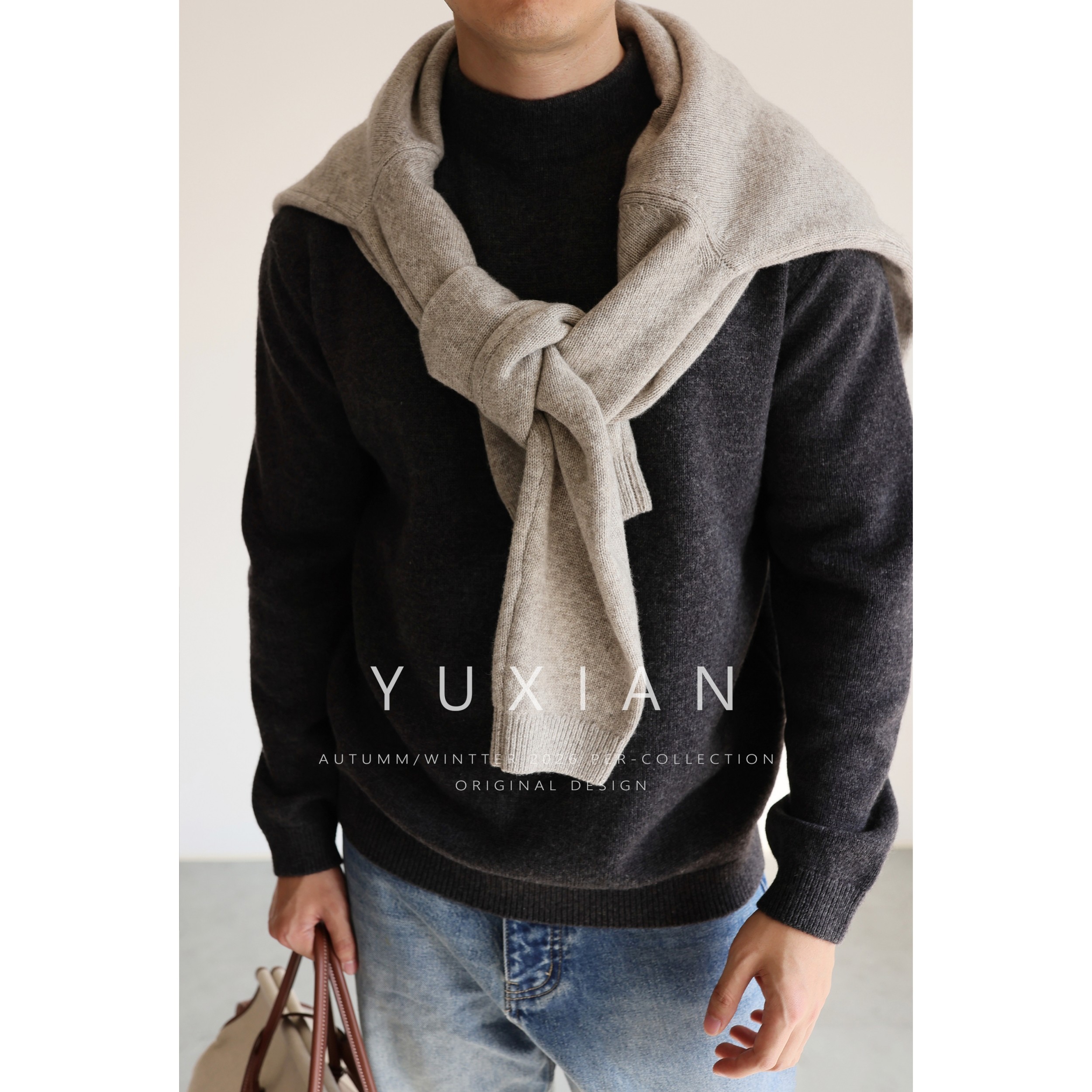 【牦牛绒羊毛】美式老钱半高领毛衣休闲商务复古针织长袖保暖冬季