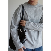 日系长绒棉插肩宽松纯色圆领纯棉休闲长袖 双面液氨 T恤春秋季