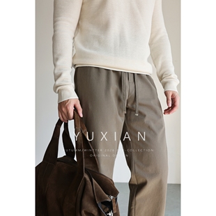 男秋季 YUXIAN莱赛尔棉质斜纹休闲商务直筒长裤 抽绳休闲裤