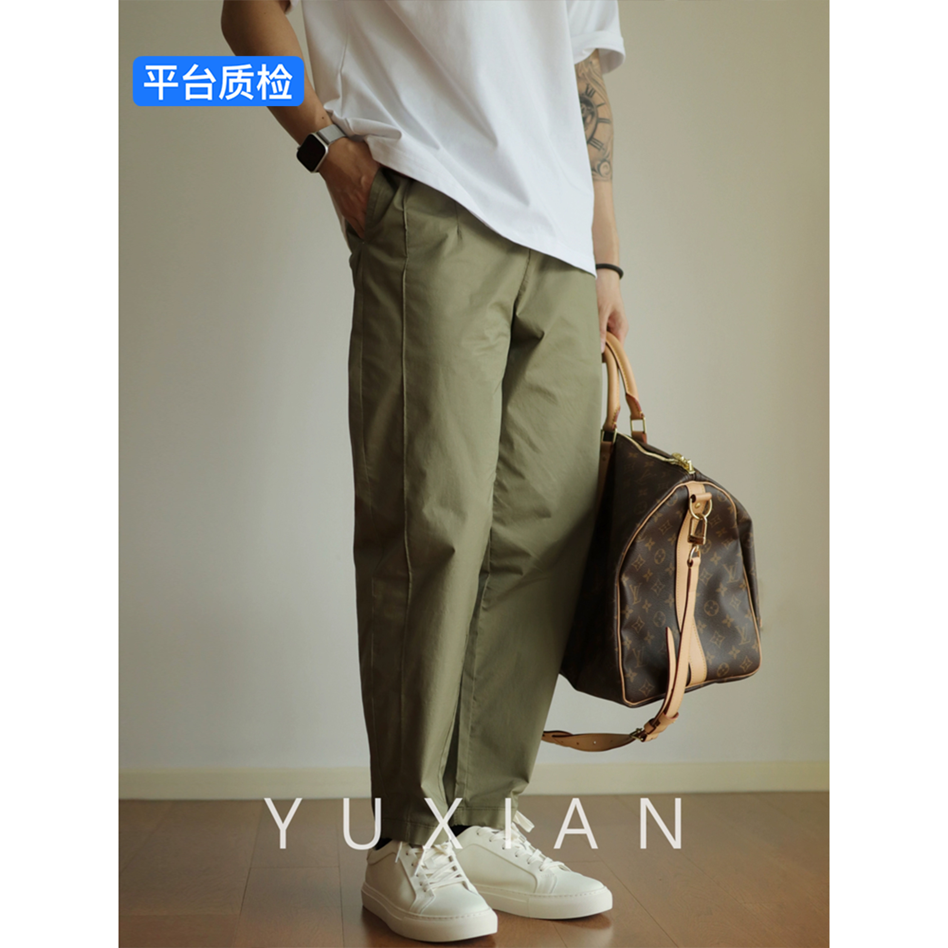 YUXIAN余闲日系锥形宽松九分长裤百搭直筒工装休闲简约运动春夏季