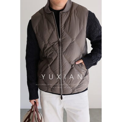 【菱格绗缝】针织领羽绒马甲男冬