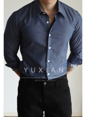 YUXIAN翻领休闲商务抗皱长袖衬衫