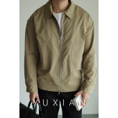 YUXIAN秋冬美式 简约斜纹翻领夹克休闲商务夹棉纯色百搭外套男士