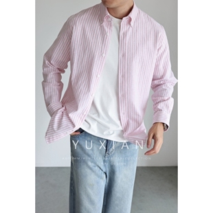 休闲商务通勤透气吸湿衬衣春夏 条纹衬衫 YUXIAN意式 亚麻棉色织长袖
