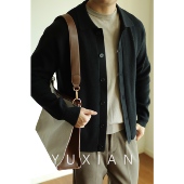 YUXIAN余闲秋冬复古重磅针织开衫 纯色外套日系毛衣男士 轻熟百搭暖